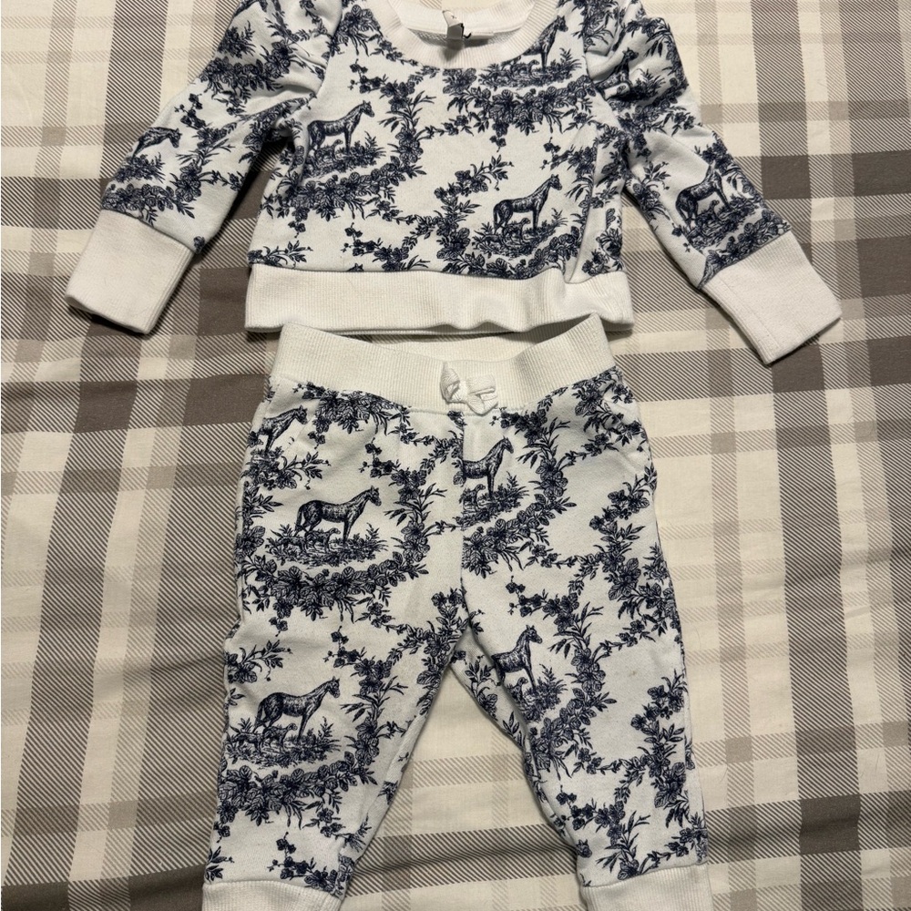 Janie and Jack Blue and White horse toile Set